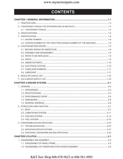 Cub Cadet 8354 8404 Tractor Service Manual table of contents