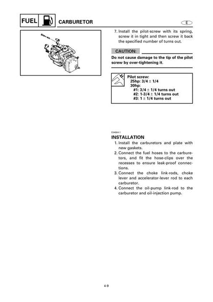 Yamaha 20C Outboard Service Manual table of contents