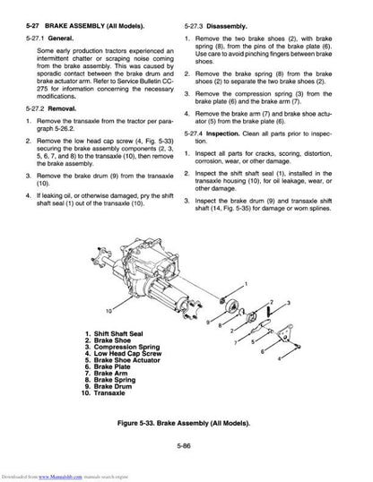 Cub Cadet 2000 Mower Service Manual sample page with service data and tables
