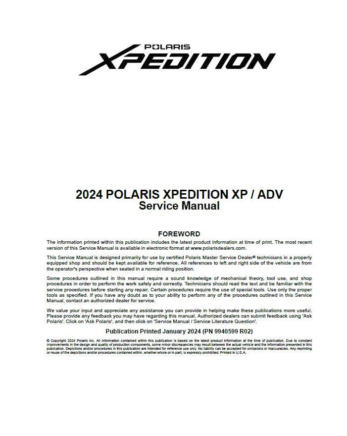 Polaris Xpedition XP ADV 1000 UTV Service Manual factory service manual title page