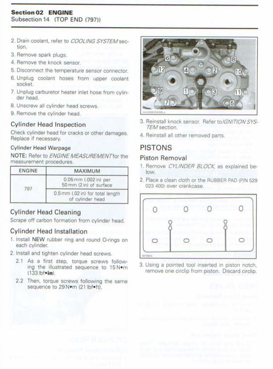 Skidoo REV XP XR Snowmobile Service Manual sample page with diagrams and specifications