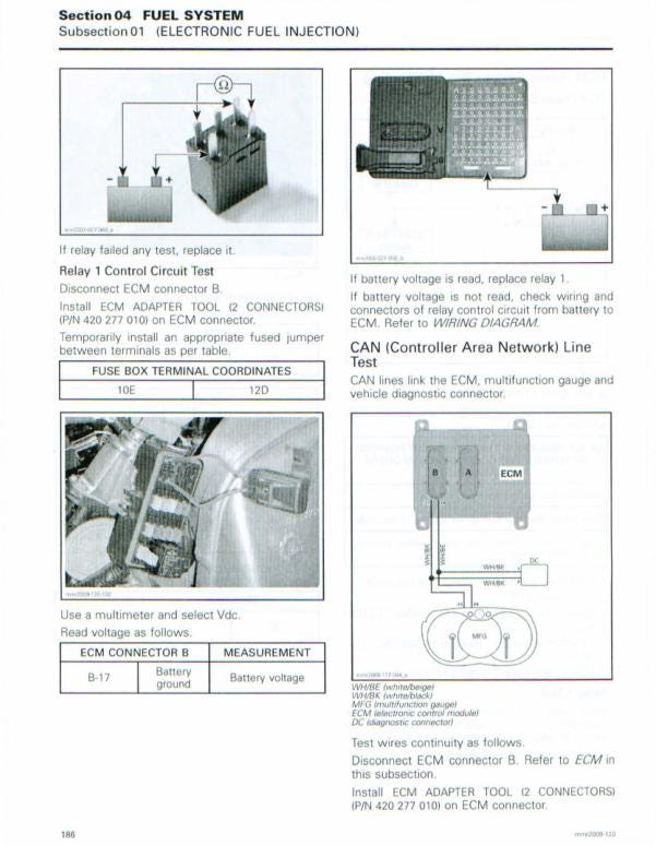 Skidoo REV 1200 GTX GSX MXZ Snowmobile Service Manual sample page with diagrams and specifications