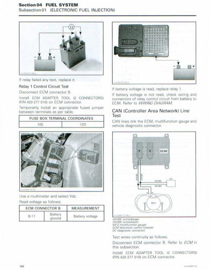 Skidoo REV 1200 GTX GSX MXZ Snowmobile Service Manual sample page with diagrams and specifications