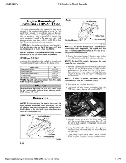 Arctic Cat Bearcat F5 F800 F1100 T570 TZ1 XF M Snowmobile Service sample page from service manual