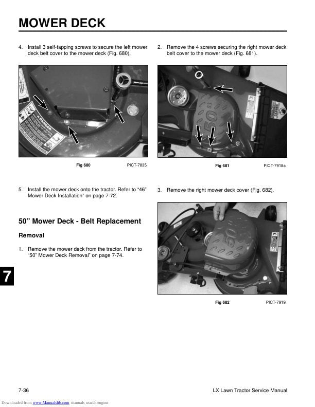 Toro LX420 LX425 LX500 Lawn Tractor Service Manual sample page with service data and tables