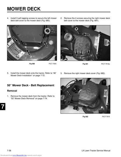 Toro LX420 LX425 LX500 Lawn Tractor Service Manual sample page with service data and tables