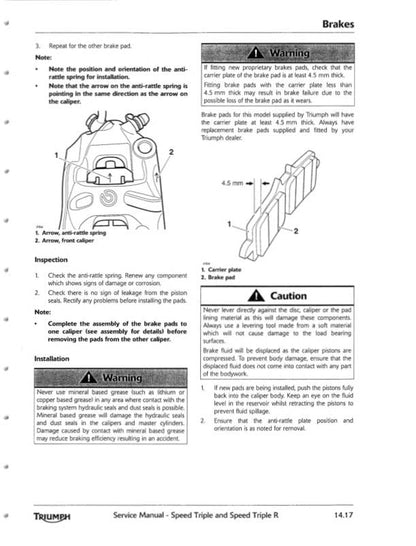 Triumph Speed Triple Motorcycle Service Manual sample page showing schematics and diagrams