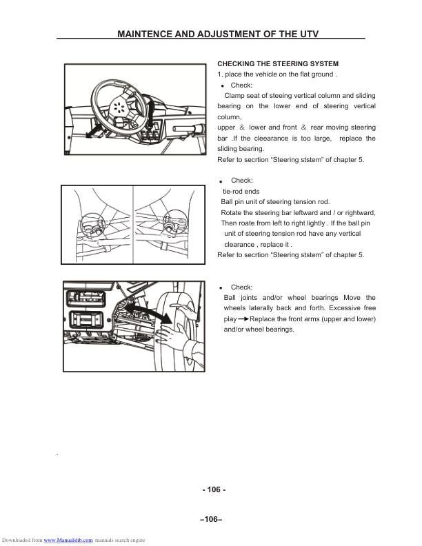 HiSun Strike HS200 HS250 UTV Service Manual sample page with technical illustrations
