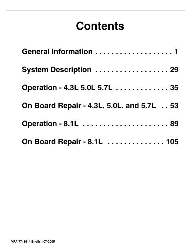 Volvo Penta 4.3 5.0 5.7 8.1 GXi OSi Gi Engine Service Manual table of contents