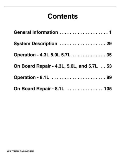 Volvo Penta 4.3 5.0 5.7 8.1 GXi OSi Gi Engine Service Manual table of contents