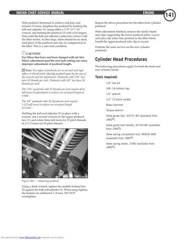 Indian Chief Deluxe Roadmaster Springfield Motorcycle Service Manual sample page showing repair procedures