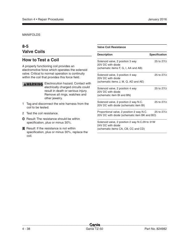 Genie TZ 50 Towable Aerial Lift Service Manual sample page from the repair manual