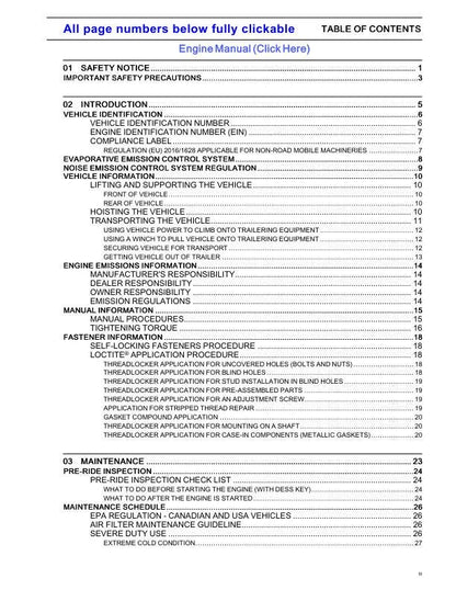 Can-Am Commander 1000 HD10 UTV Service Manual table of contents