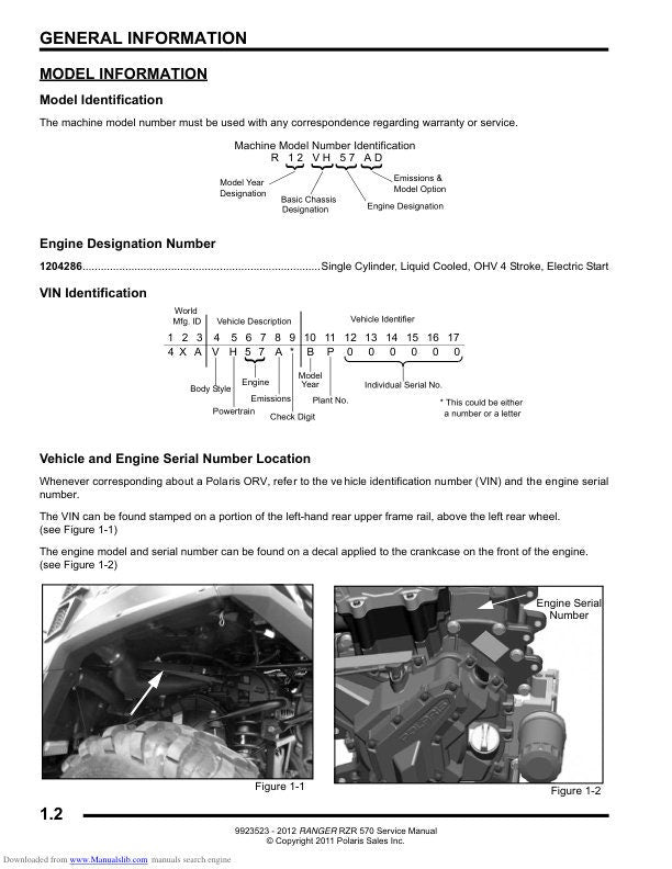 Polaris RZR 170 UTV Service Manual sample page showing repair procedures