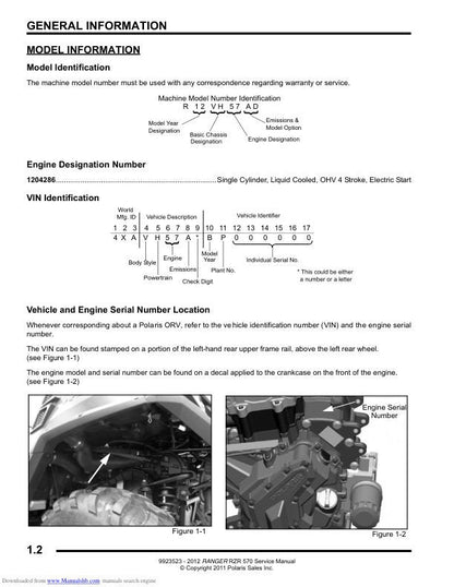 Polaris RZR 170 UTV Service Manual sample page showing repair procedures