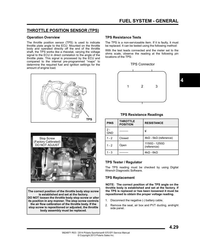 Polaris Sportsman 570 EFI ATV Service Manual sample page showing repair procedures