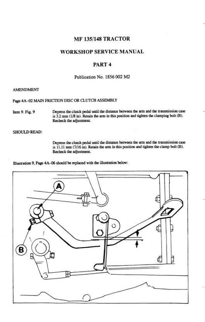 Massey Ferguson MF35 MF122 MF130 MF135 MF148 Tractor Service Manual sample page from the repair manual