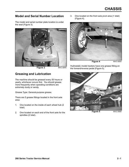 Toro 260 264 265 267 268 269 270 Tractor Service Manual sample page with technical illustrations