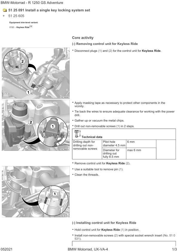 BMW R1250 GS Adventure K51 Motorcycle Service Manual sample page showing schematics and diagrams