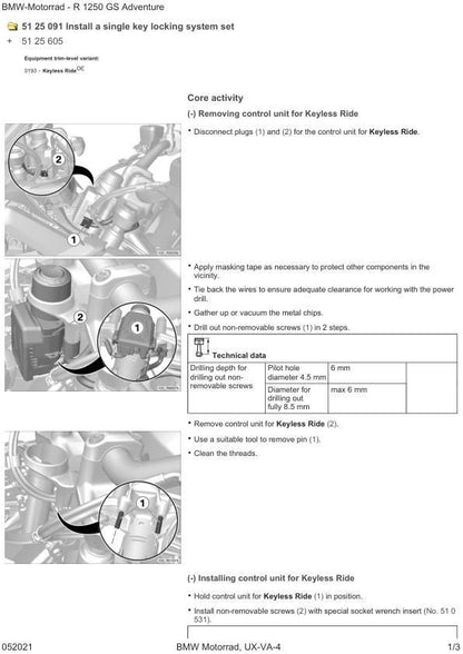 BMW R1250 GS Adventure K51 Motorcycle Service Manual sample page showing schematics and diagrams