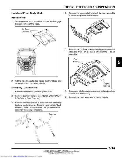 Polaris RZR 170 UTV Service Manual sample page with technical illustrations