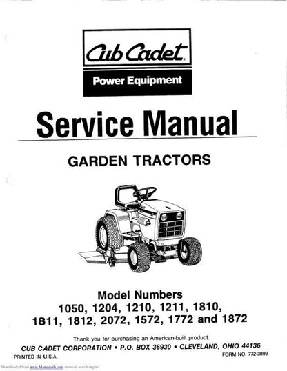 Cub Cadet 1050 1204 1210 Garden Tractor Service Manual factory service manual title page