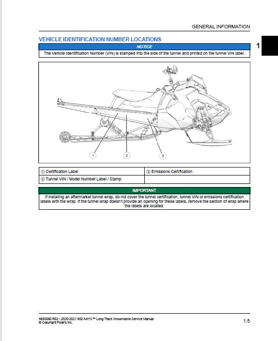 Polaris Pro RMK KHAOS 850 Snowmobile Service Manual sample page with technical illustrations