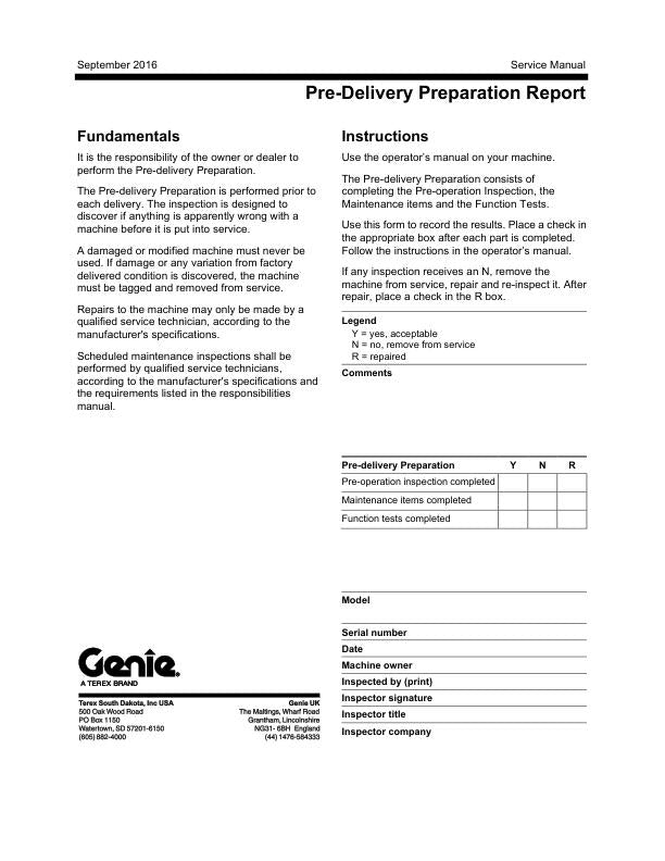 Genie AWP IWP Super Series Lift Service Manual sample page from service manual