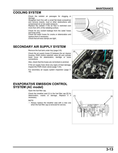 Honda Rebel CMX 500 Motorcycle Service Manual sample page with diagrams and specifications