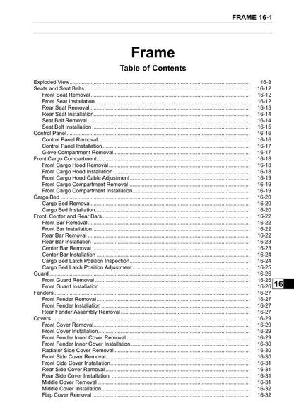 Kawasaki Mule 4010 Trans4x4 Diesel Utility Vehicle Service Manual sample page with service data and tables