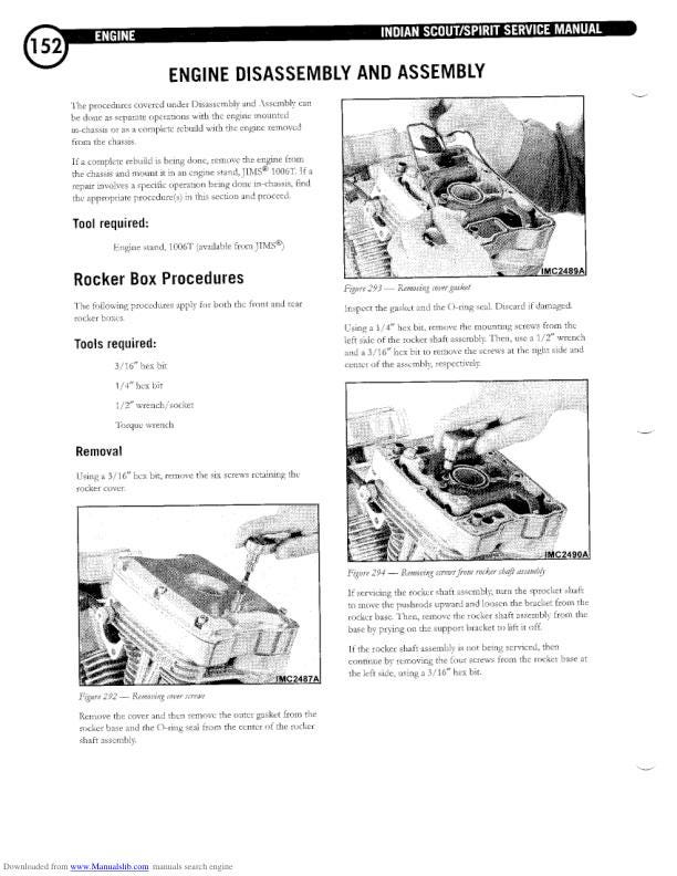 Indian Scout Centennial Springfield Deluxe Motorcycle Service Manual sample page from the repair manual