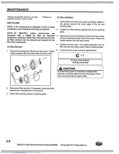 Indian Chief Classic Bomber Roadmaster Motorcycle Service Manual sample page with service data and tables