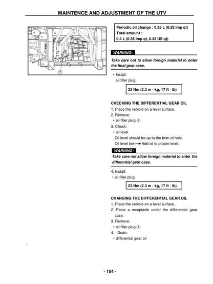 HiSun HS1000 UTV2 Service Manual sample page with diagrams and specifications