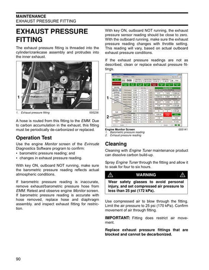 Evinrude ETEC 115-200 Outboard Service Manual sample page with diagrams and specifications