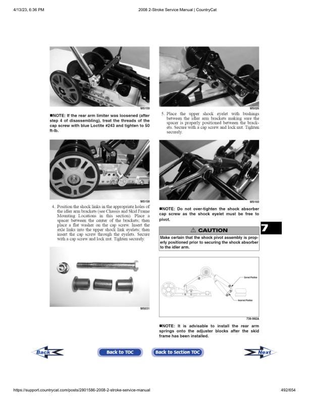 Arctic Cat Bearcat Crossfire Panther F5 F6 F8 Snowmobile Service sample page with service data and tables