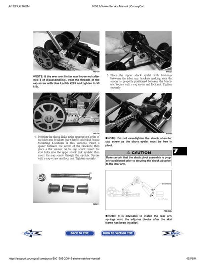 Arctic Cat Bearcat Crossfire Panther F5 F6 F8 Snowmobile Service sample page with service data and tables