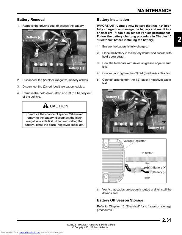 Polaris RZR 170 UTV Service Manual sample page with service data and tables