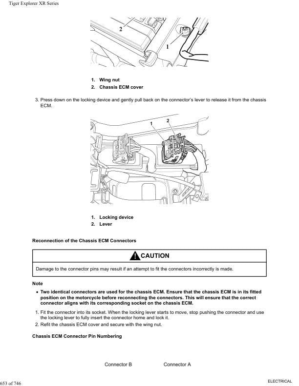 Triumph Tiger Explorer XR XRX XRT Service Manual sample page showing schematics and diagrams