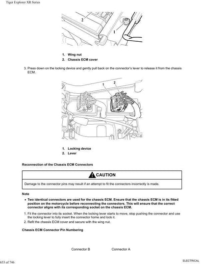 Triumph Tiger Explorer XR XRX XRT Service Manual sample page showing schematics and diagrams