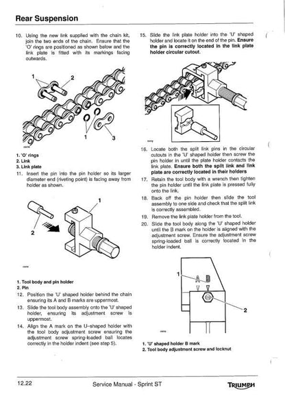 Triumph Sprint ST1050 Motorcycle Service Manual sample page with service data and tables
