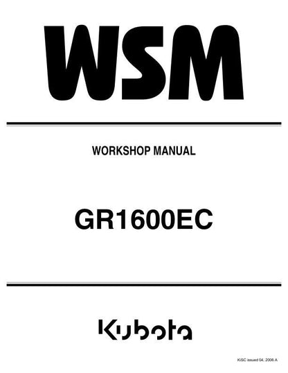 Kubota GR 1600 EC Mower Service Manual factory service manual title page