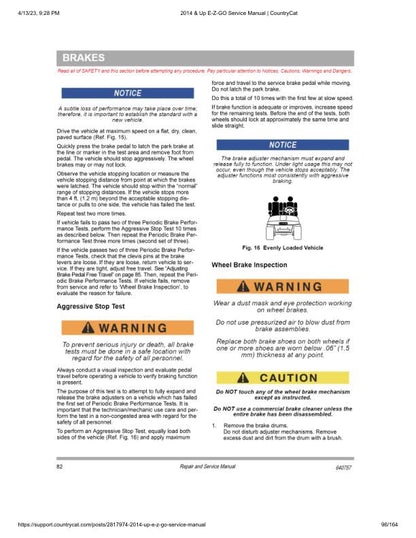EZGO Terrain 1000 72v Golf Cart Service Manual sample page showing repair procedures