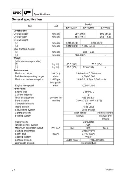 Yamaha EK40G EK40J Outboard Service Manual sample page from service manual