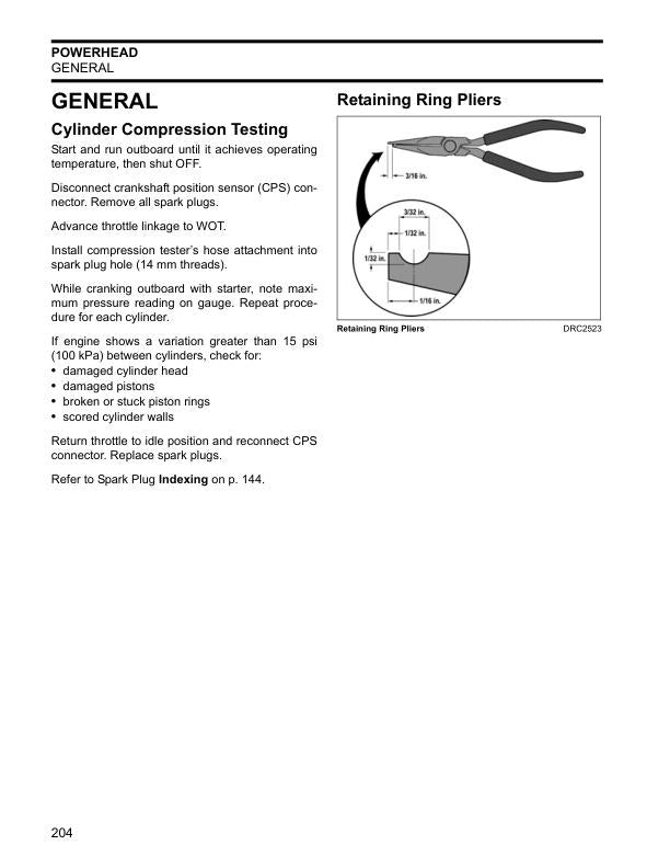 Evinrude ETEC 75 90 Outboard Service Manual sample page with technical illustrations