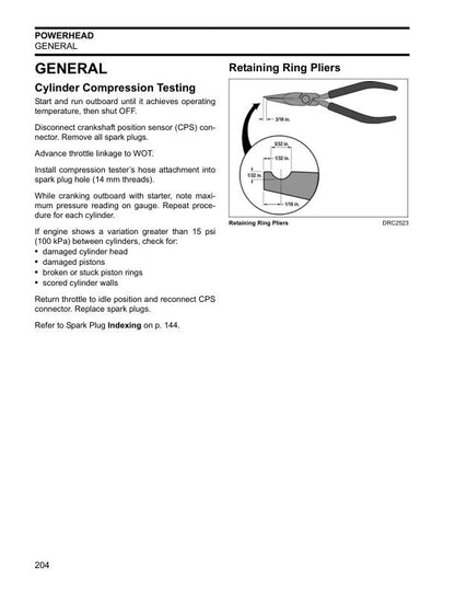 Evinrude ETEC 75 90 Outboard Service Manual sample page with technical illustrations