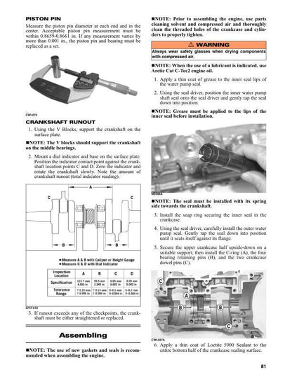 Arctic Cat ZR XF M Lynx Pantera Bearcat Snowmobile Service Manual sample page with service data and tables