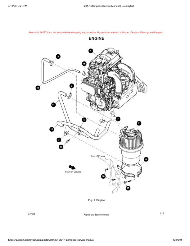 Arctic Cat Stampede 900 UTV Service Manual sample page with technical illustrations