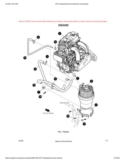 Arctic Cat Stampede 900 UTV Service Manual sample page with technical illustrations