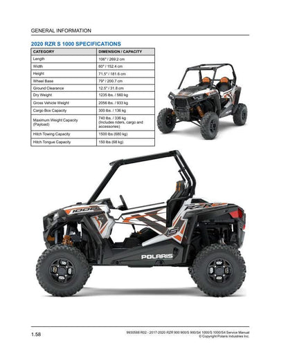 Polaris RZR 900 1000 UTV Service Manual table of contents