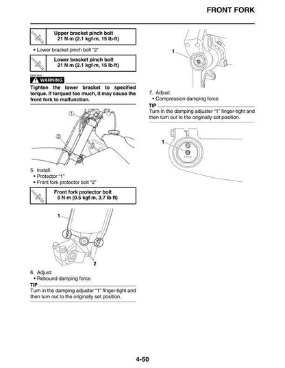 Yamaha YZ 125 N2 Motorcycle Service Manual sample page with technical illustrations